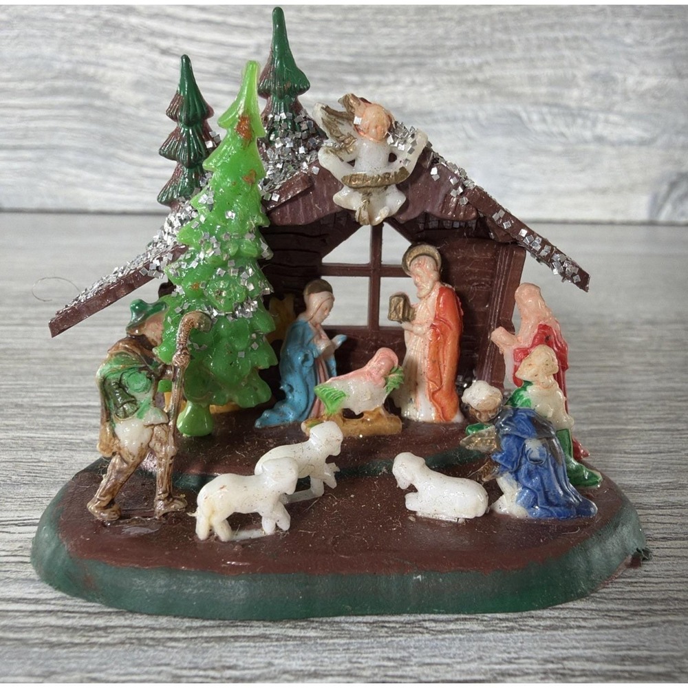 Vintage 1960's Plastic Shiny Brite Nativity Scene Retro Kitsch Hong Kong 8142